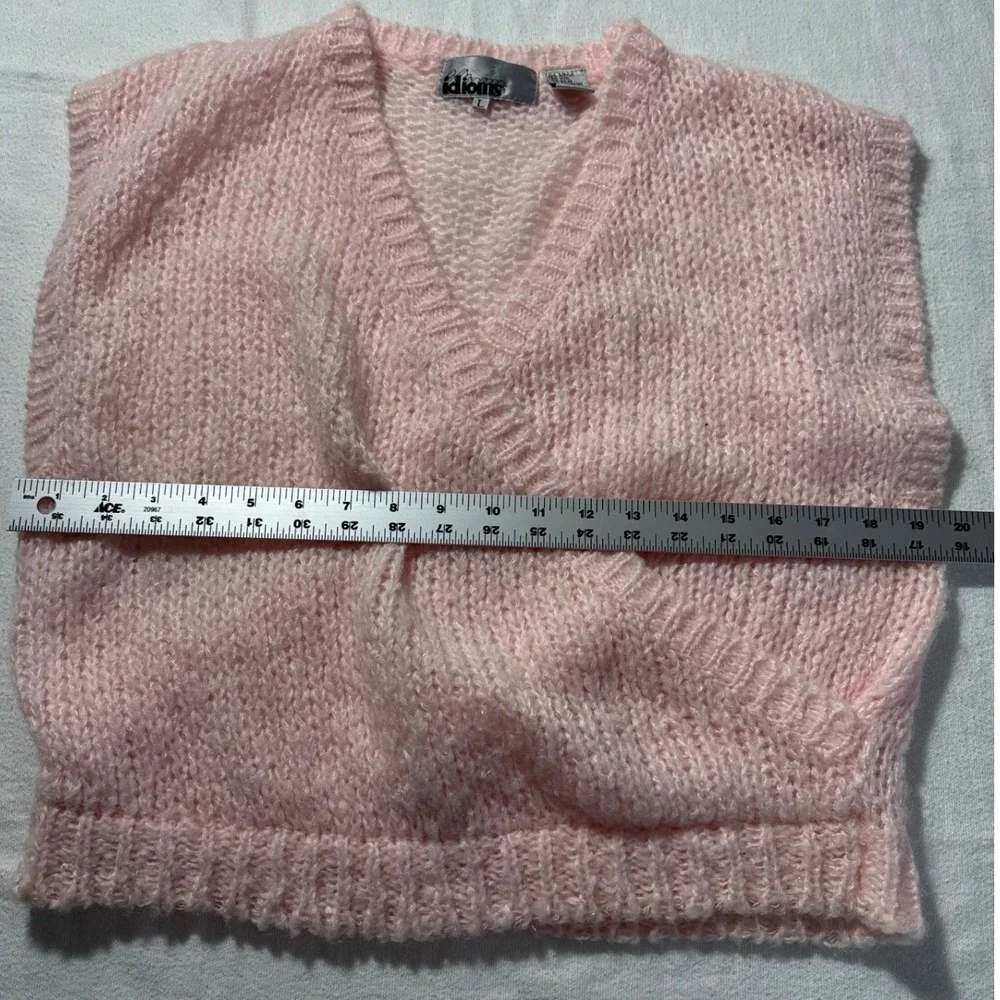 Idioms Vintage Pink Wrap Knit Sweater Vest Womens Large Wool Blend  V-Neck